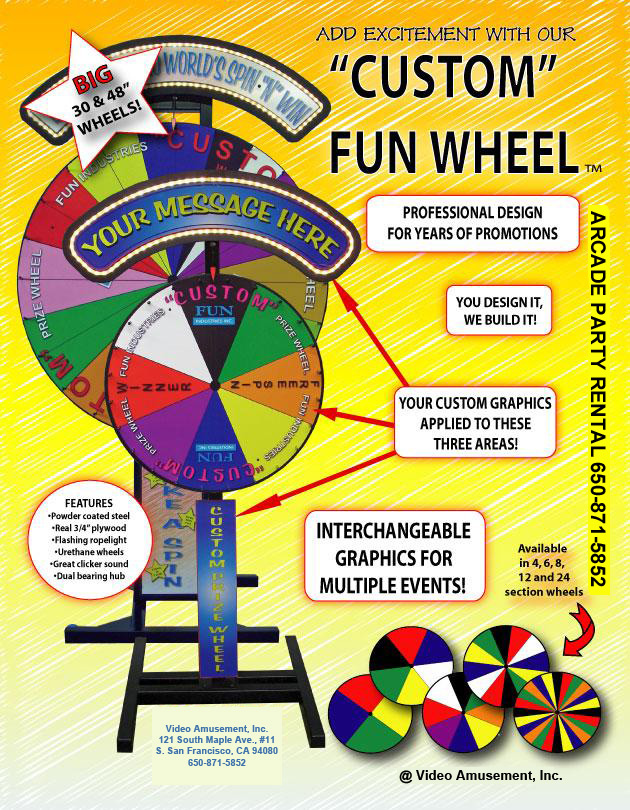 Prize Wheel Carnival Game Rental Video Amusement San Francisco Bay