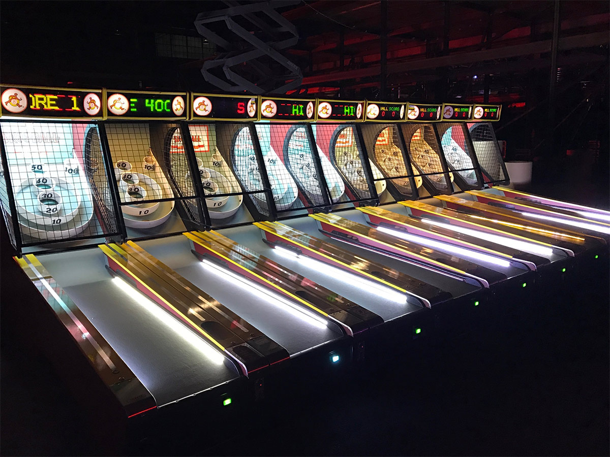 18 Skeeball games at the party from Video Amusement.