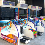 Alpine Racer and snowboard arcade games at Warriors San Francisco winter party event rental