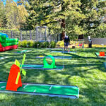 Mini golf outdoor setup with other outdoor games in Palo Alto rental event Video Amusement