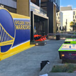San Francisco Warriors basketball setup for a fan appreciation event at new Chase Center rental