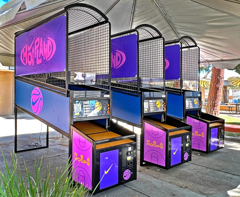 Custom branded NBA Hoops basketball arcade game for Nike rental event in Los Angeles from Video Amusement.