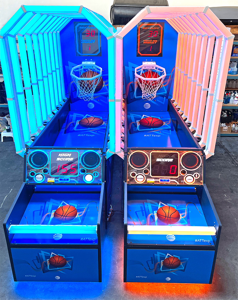 LED Hyper Shoot Arcade Game with corporate branding ready for a delivery to Moscone convention center in San Francisco.
