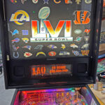 NFL Pinball machine from Stern Pinball with custom marquee for Super Bowl 2022 in Los Angeles