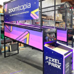 Arcade basketball game with custom branding graphics ready for delivery to San Francisco Convention Center