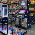 Dance Dance Revolution arcade game rental with custom corporate graphics branding Las Vegas Video Amusement