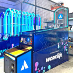 NBA Hoops arcade basketball game with custom corporate branding for a trade show from Video Amusement