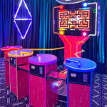 Pac man Battle Royale Arcade Game with custom branding for bar mitzvah rental event Video Amusement San Francisco