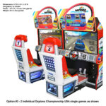 Daytona Championship USA 3 two linked racing simulator arcade games available for rent lease from Video Amusement San Jose Las Vegas California