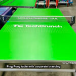 Ping Pong tables with corporate logos ready to be delivered by Video Amusement San Francisco California