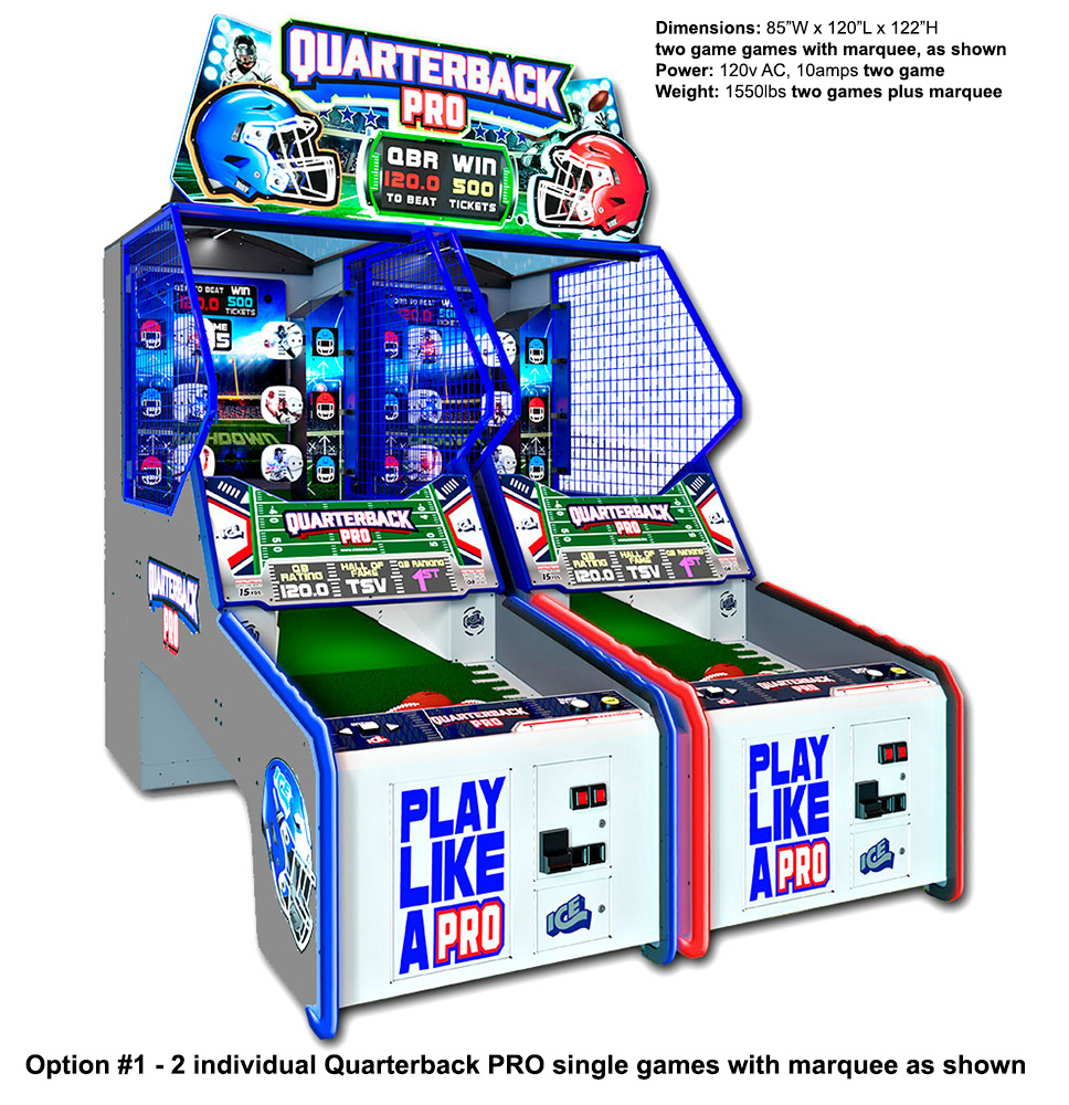 Quarterback PRO football arcade games with overhead marquee for rental from Video Amusement California and Nevada