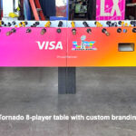 Valley Tornado LED 8 player foosball table with custom branding for Super Bowl from Video Amusement