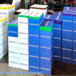 Giant Lego bricks with custom corporate branding ready for delivery to an event from Video Amusement San Francisco