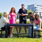 Sit Down Table Soccer outdoor game play in park or beach rental and hire available from Video Amusement San Diego
